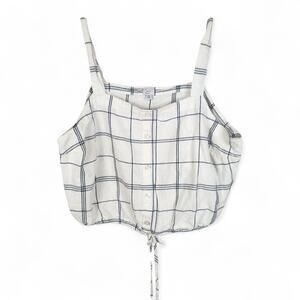 A New Day 2x Linen Blend Sleeveless Crop Top Windowpane Apron Cream Summer 18 20